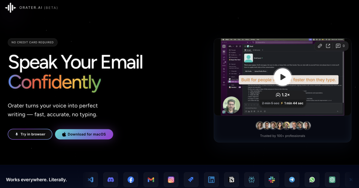 Orater interface showing clean, polished text output.